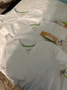 SET OF 3 ! New W/Tags Landau Women's 2-Pocket V-Neck White Scrub Tops SMALL - Picture 1 of 5