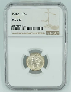 1942 NGC MS68 Mercury Silver Dime Blast White - Picture 1 of 3