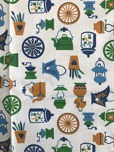 Vintag NEW 50s Fabric Cotton Kitchen Print 36" x4 YDS Coffee Grinder Kettle Lamp - Picture 1 of 4