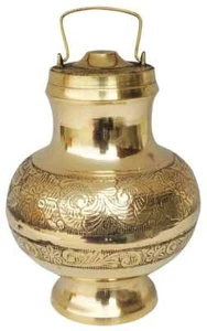 Brass Ganga Jal Pot Holy Water Patra Kamandal Religious 1.4 Ltr- 6*6*9 inch - Picture 1 of 4