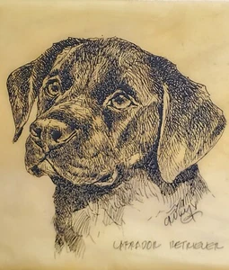 Elegance in Marble Olivenhain Co Black Labrador Retriever Marble Plaque & Stand - Picture 1 of 12