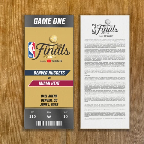 2023 NBA FINALS Denver Nuggets vs Miami Heat Replica Customizable Ticket Stub Cover