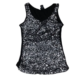 Rue 21 Black Sleeveless V Neck Top With Silver Sequin Front Women's Size Medium - Picture 1 of 5