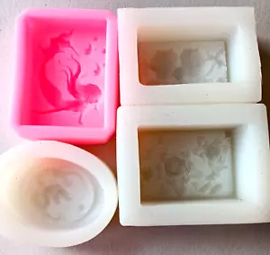 Silicon Soap Mold Lot (4) Owls, Mermaid, Dragon, & Roses - Picture 1 of 5