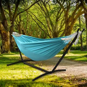 Double Hammock with Stand Included 450lb Capacity Steel Stand, Premium Carry Bag - Picture 1 of 5