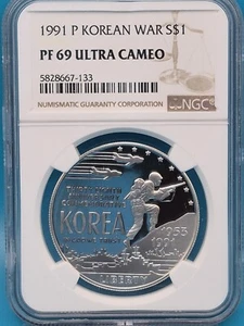 1991-P Korean War Silver $1 PF 69 Ultra cameo - Picture 1 of 2