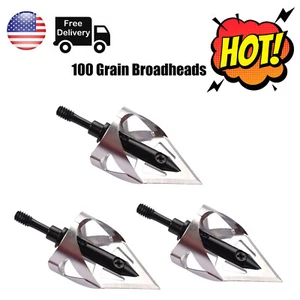 3X 100 Grain Broadheads Steel Arrowheads Screw Arrow Points for Target Archery - Picture 1 of 6