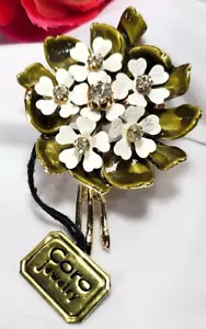 Vintage Gold Coro White Flower Brooch Pin With Tags - Picture 1 of 6