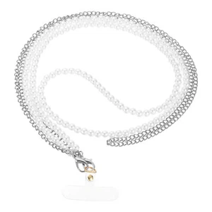 Pearl Crossbody Smycz telefoniczna, Pasek na łańcuszek do telefonu komórkowego z naszywkami napinającymi Srebrny - Zdjęcie 1 z 6