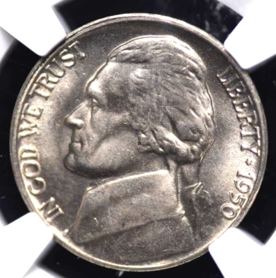 1950 D JEFFERSON NICKEL NGC MS 65 FS A KEY DATE, AND THE LOWEST MINTAGE OF THE - Image 1 of 4