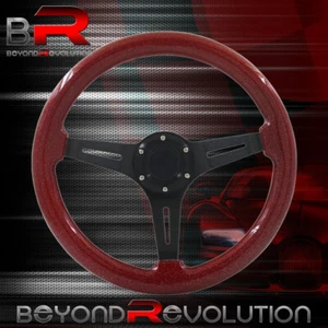 Metallic Red Wood 350mm Deep Dish Replacement 3 Spokes Aluminum Steering Wheel - Picture 1 of 5