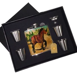 Belgisches Zugpferd Leder Flachmann schwarz Box Geschenkset - Bild 1 von 2