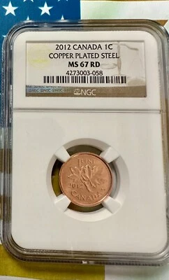 2012 - CANADA 1 - ONE CENT - COPPER PLATED STEEL - 1C - NGC MS 67 RD - LAST YEAR - Image 1 of 4