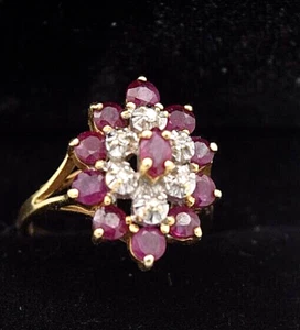 14K YELLOW GOLD RING WITH CIRCA 1.60 CT TW VIVID RUBIES/ DIAMOND SPLASH (BTS964) - Picture 1 of 3