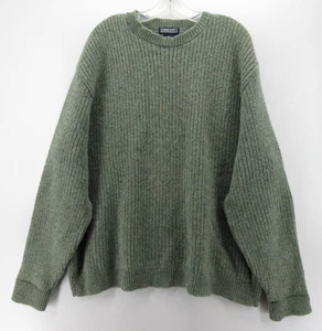 VINTAGE Lands End Sweater Men XL Green Wool Pullover Ribbed Crewneck 90s USA - Picture 1 of 10