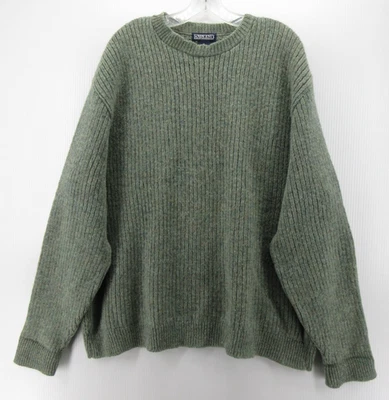 VINTAGE Lands End Sweater Men XL Green Wool Pullover Ribbed Crewneck 90s USA - Image 1 of 4