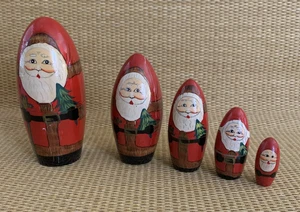 Juego de muñecas anidadoras de madera de Papá Noel de colección 5 piezas madera pintada a mano decoración navideña - Imagen 1 de 14