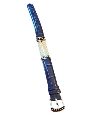 Pulsera Honora Doble Fila Perla Agua Dulce Azul Real Cuero Genuino Hebilla  Foto 1 de 4
