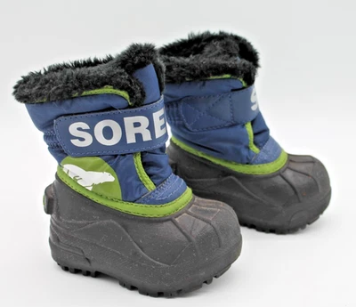 Botas de nieve SOREL Commander para niños pequeños talla US 4/EURO 21 piel sintética azul verde Foto 1 de 4