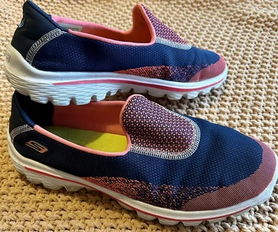 SKECHERS "Go Walk 2" Women's Slip On Athletic Sneakers Navy/Hot Pink Size 8 - Image 1 of 4