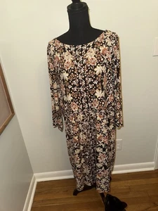 J. JILL Talla LG Vestido Negro Siena Floral Vestido Bolsillos Mangas 3/4 Elástico - Imagen 1 de 5