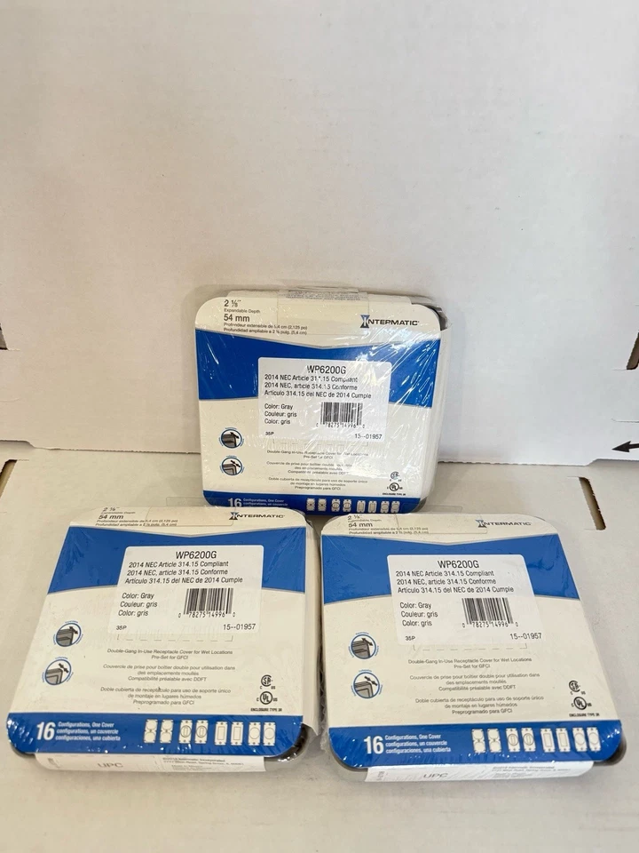 Lot Of 3 Intermatic WP6200G Wp Low Profile Sd Dg Gray Double-Gang Y775K - Image 1 of 4