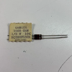 Vintage NOS NIB Pack 2 OHMITE 1000 Ohm 1/2 Watt 10% RC20GF102K Widerstände - Bild 1 von 4