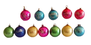 Vintage Posten 12 Quecksilber Glas Weihnachtsschmuck Glitzer Schablone 1,75" glänzend Brite + - Bild 1 von 20