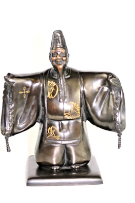 Estatua de bronce firmada japonesa Noh Kagura Rojin Ko Omote actor teatro bailarín Foto 1 de 4