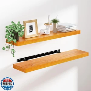Heimlove 36 inch Floating Shelves for Wall,2 Packs Natural Pine Solid Wood Ba - Picture 1 of 5
