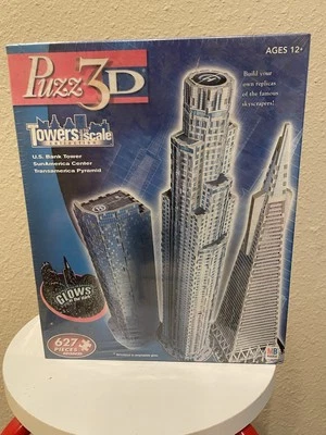 Puzz 3D Towers Made To Scale 3 Skyscrapers 627 Pieces BRAND NEW and SEALED 2006 - Image 1 of 4