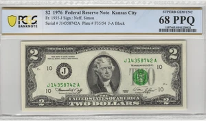 Fr.1935-J 1976 Kansas City $2 Federal Reserve Note PCGS Superb Gem UNC 68 PPQ - Picture 1 of 2