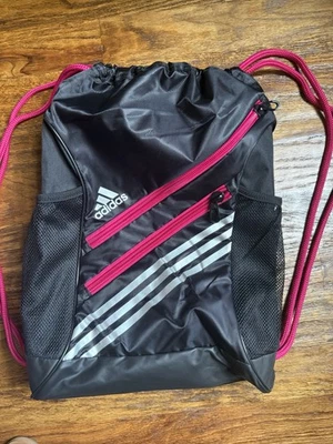 Adidas Nuevo Sin Etiquetas Negro/Rosa Bolso con Cordón Con Bolsillos Interior Y Exterior Foto 1 de 4