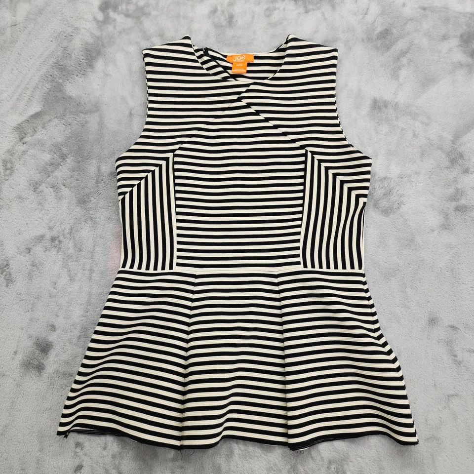 Joe Fresh Top Mujer M Negro Crema Rayas Sin Mangas Peplum Elastizado Tejido Cremallera Foto 1 de 4