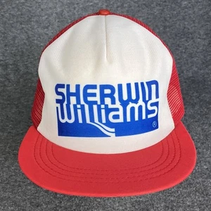 VTG Sherwin Williams Painters Trucker Cap Hat SnapBack White Red Floppy MADE USA - Picture 1 of 16