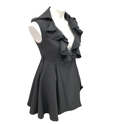 Double Zero Dress Womens Small Ruffle Pocket Epaulet No Belt Charcoal Gray - Image 1 of 4