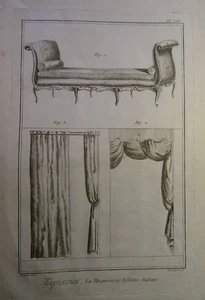 GRAVURE XVIII° ARCHITECTURE DECORATION MEUBLE FAUTEUIL TAPISSIER METIER ART  b - Foto 1 di 8