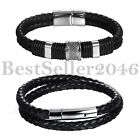 Braided Leather Bracelet Stainless Steel Magnetic Buckle Bangle Wristband Men's