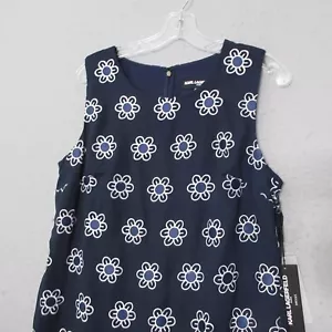 Karl Lagerfeld Dress 12 Blue Floral Scallop Shift Mod Print Career Church NWT - Picture 1 of 12