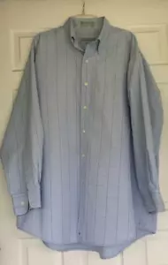 Hathaway Blue Check Stripe Button Down Shirt 100% Cotton Sz 17 32/33 - Picture 1 of 8