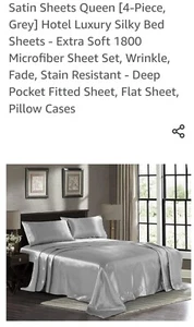 PURE BETTWÄSCHE Mikrofaser QUEEN Satin Laken Set 4-teilig Set GRAU - Bild 1 von 6