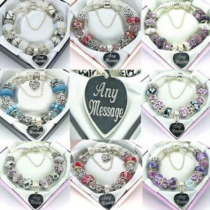 Womens ENGRAVED Charm Bracelet Personalised Jewellery Gifts UK Freepost - Picture 1 of 10