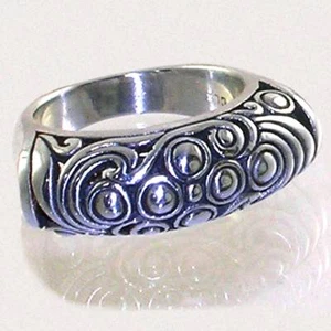 BALI DESIGNER_RECTANGULAR ART DOME RING _Sz-6.5__925 STERLING SILVER - Picture 1 of 6