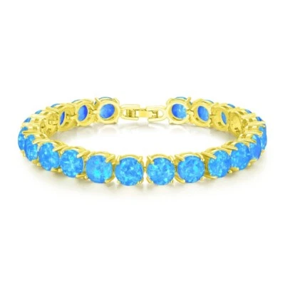 Hawaii Blue 8mm Opal Round Bracelet 925 Sterling Sliver Jewelry For Women Girls - Image 1 of 4