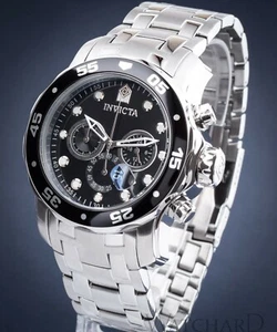 NUEVO Reloj Invicta Para Hombre Pro Diver Scuba Cronógrafo Total Plateado Esfera Negra SS - Imagen 1 de 5
