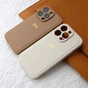 Personalise Initials Name Letters Leather PU Phone Case For Luxury Plain Cover - Picture 1 of 10