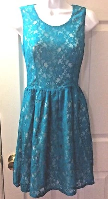 New $168 FRENCH CONNECTION Lizzie Lace Dress Blue Teal Cocktail FCUK Sz 0 4 NWT - image 1 of 4