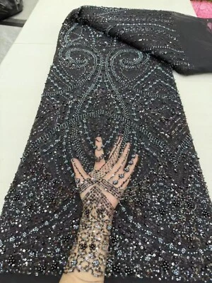 YQOINFKS Bordado Tul Red Encaje Lujo Cuentas Telas Lentejuelas Encaje Hágalo Usted Mismo Dorado 5 Años Foto 1 de 4