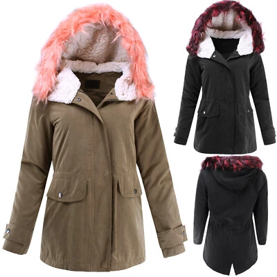 Chaqueta utilitaria con capucha de piel sintética de color para mujer S M L Foto 1 de 2