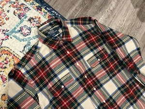 VINTAGE Polo Ralph Lauren Tartan Plaid Check Wool Work Shirt Large L USA - Picture 1 of 6